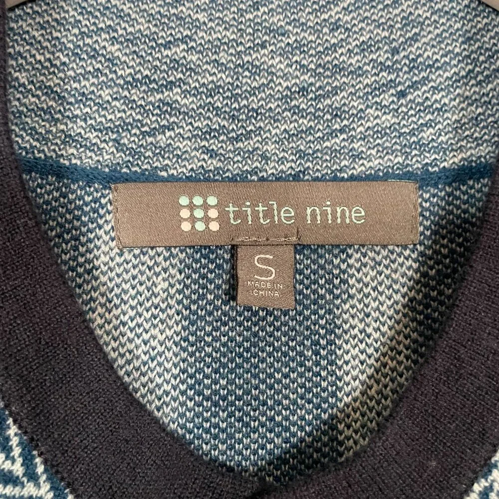 Title Nine Women S Blue Geometric Sweater Dress Cowl Neck Pockets Merino Wool